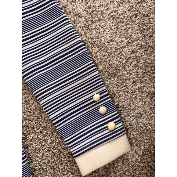 Vintage Sue Brett Mod Mini Dress Blue White Striped Bow Collar Long Sleeve 60s - Picture 2 of 9
